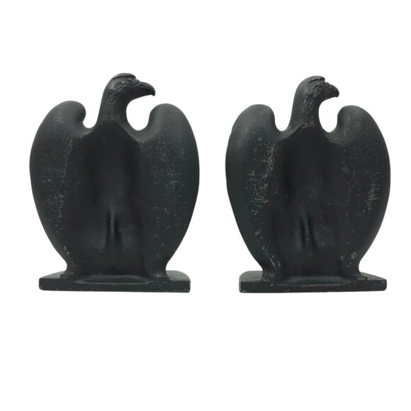 Cast Iron Eagle Bookends Pair Black Vintage Americana Heavy Patriotic Doorstop - Picture 12 of 12